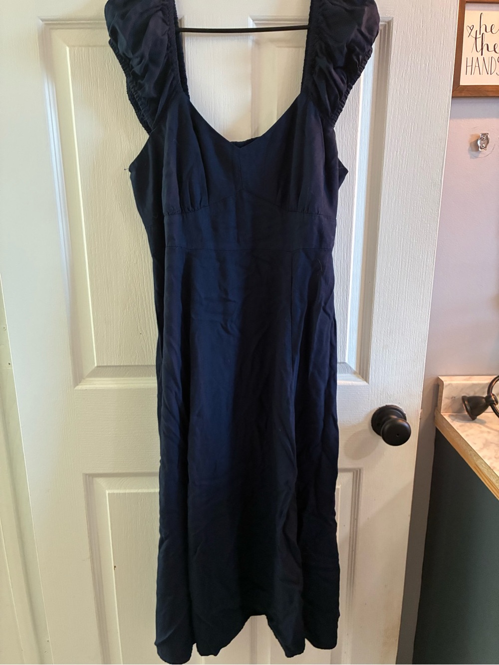 Old Navy Navy Blue Midi Dress Large Puff Sleeve Smocked Back Large